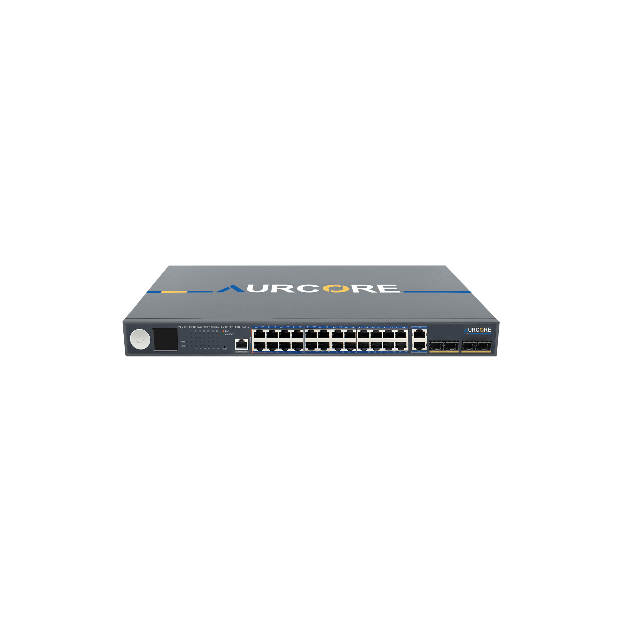 AES2012P | 24 x GE(PoE++), 2 x GE Combo, 2 x GE SFP | LCD