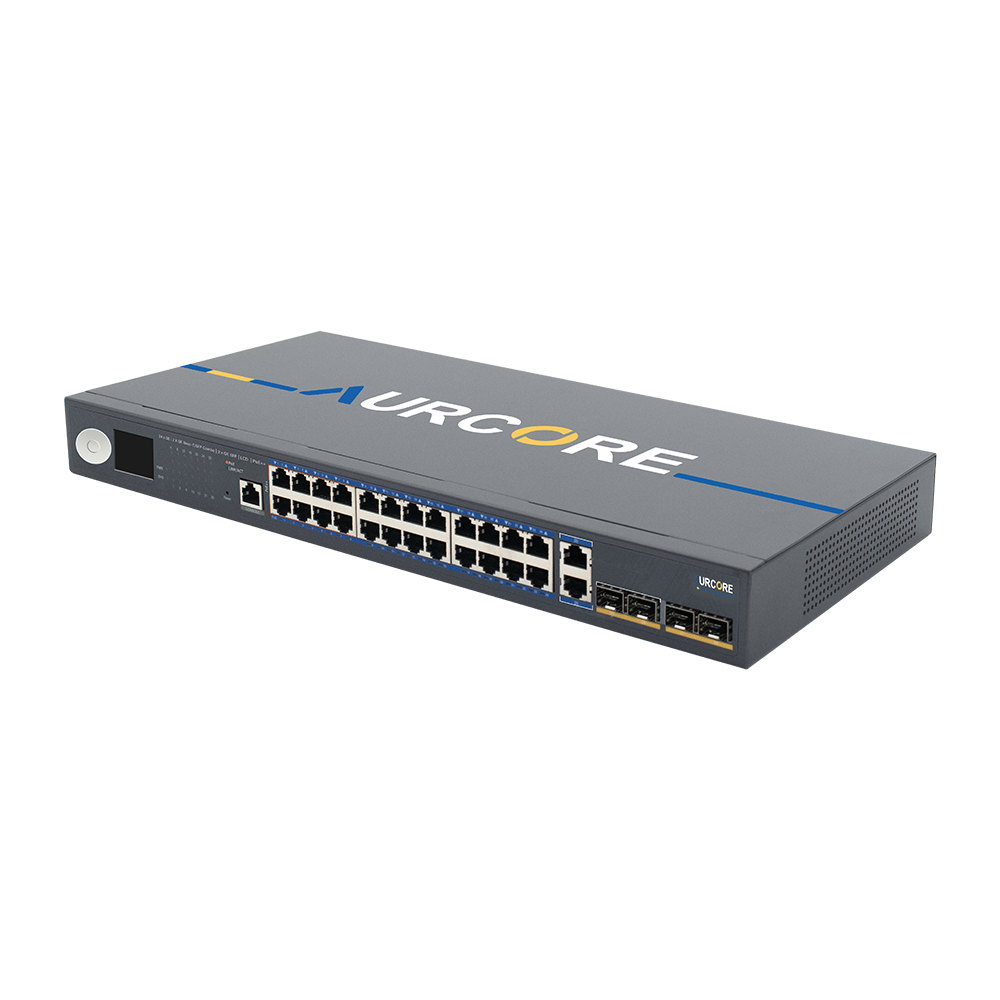 AES2012P | 24 x GE(PoE++), 2 x GE Combo, 2 x GE SFP | LCD